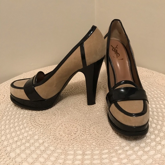 Yves Saint Laurent Loafer Platform Heels Nude & Black Size 10 - Picture 3 of 8